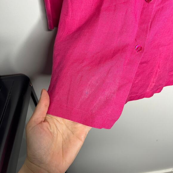 Eileen Fisher Blouse Womens 1X Plus Pink Irish Linen Mandarin Collar Button Down - Picture 8 of 10